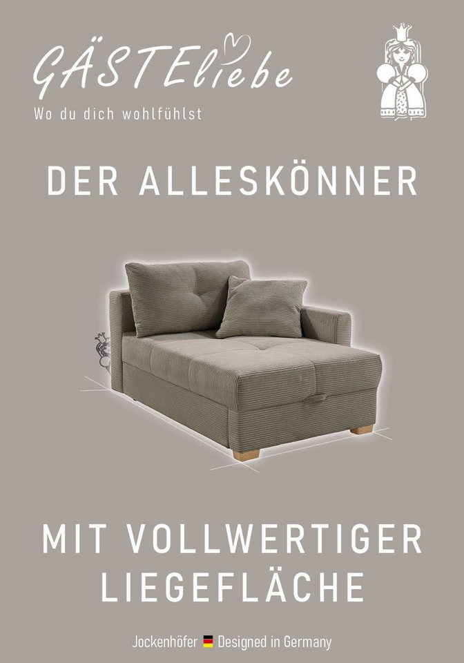 Jockenhöfer Gruppe Recamiere Romeo, B: 164 cm, Liegefl: 90x210 cm, Schlaffunktion, Schlafsofa mit Bettfunktion, Bettkasten & Kissen, Federkern – Bild 4 von 5
