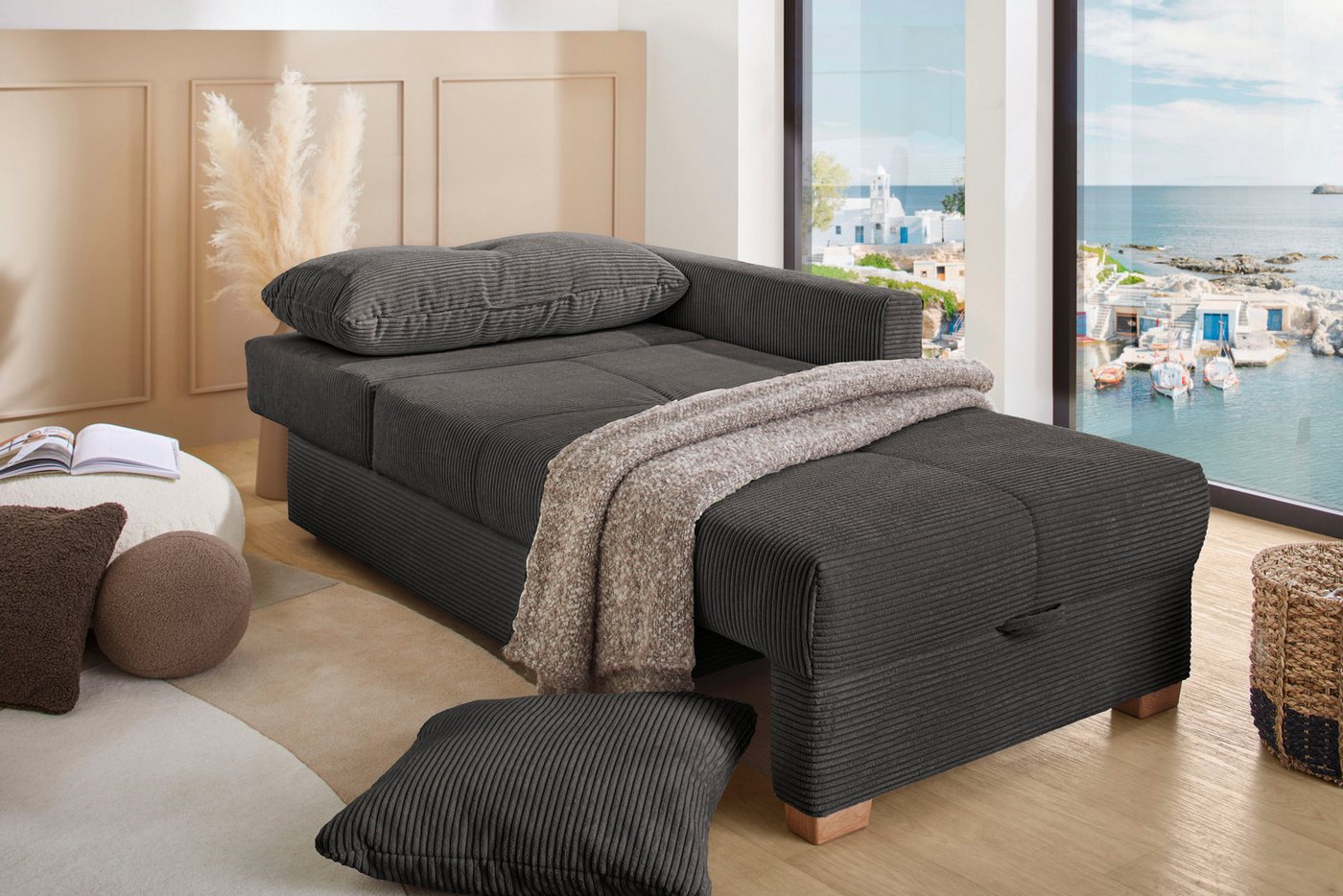 Jockenhöfer Gruppe Recamiere Romeo, B: 164 cm, Liegefl: 90x210 cm, Schlaffunktion, Schlafsofa mit Bettfunktion, Bettkasten & Kissen, Federkern – Bild 2 von 5