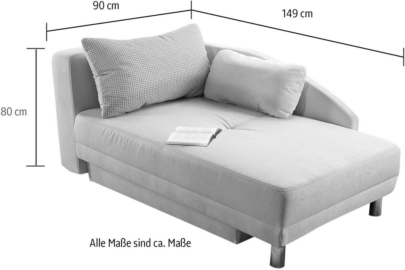 Jockenhöfer Gruppe Recamiere Roy, B: 149 cm, Liegefl. 84x200 cm, mit Schlaffunktion, Bettkasten & Zierkissen, Federkern – Bild 4 von 5