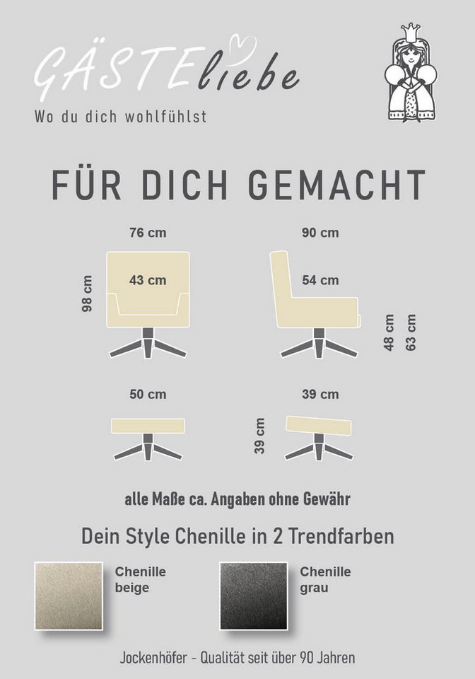 Jockenhöfer Gruppe Relaxsessel Hawaii, B: 76 cm, Sitzhöhe: 48 cm, Set: mit Hocker, 360° Drehfunktion, feststellbare Wipp-Funktion – Bild 5 von 5