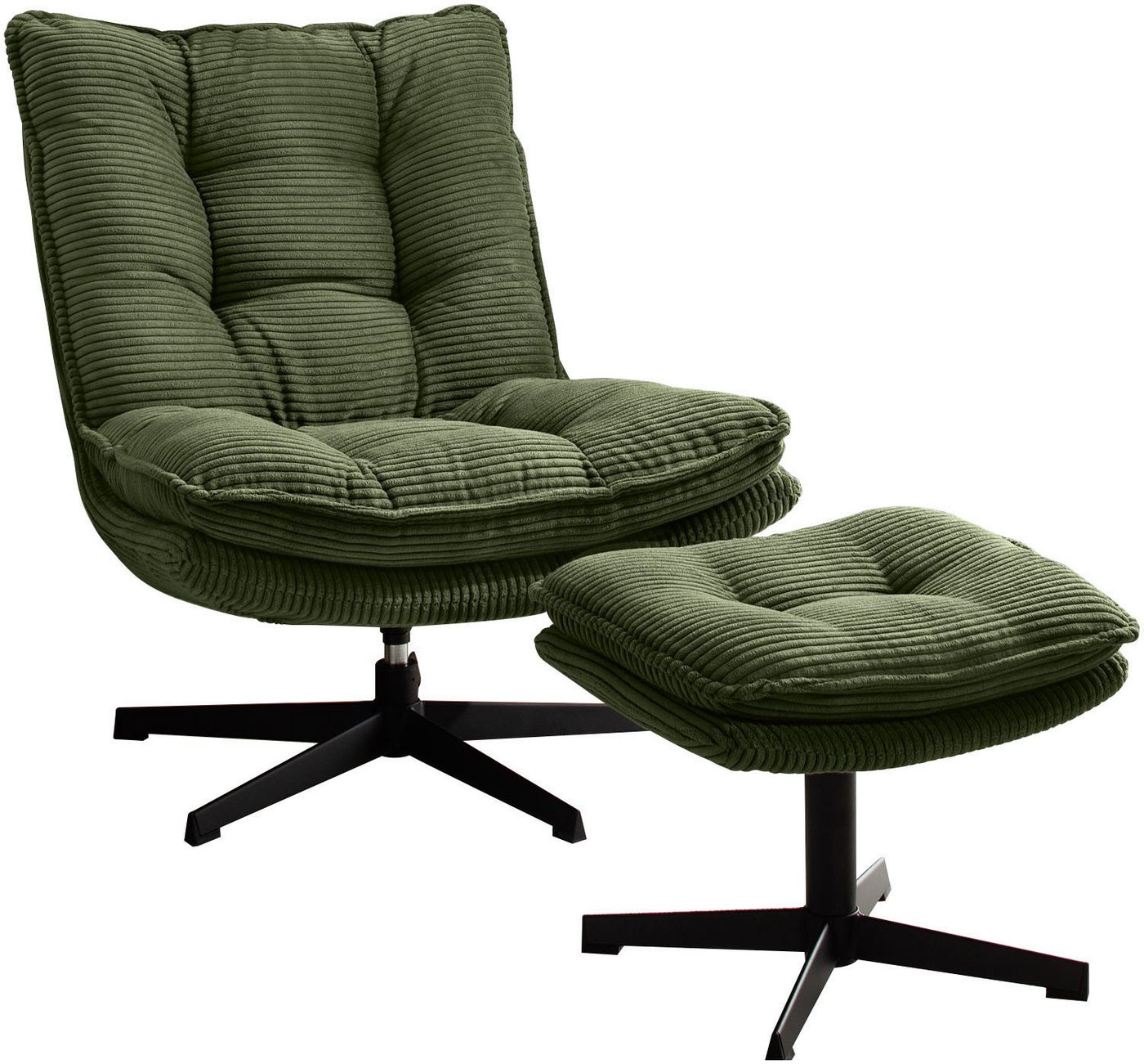 Jockenhöfer Gruppe Relaxsessel Kasper, B: 76 cm, Sitzhöhe: 47 cm, Set: mit Hocker, 360° Drehfunktion, Cord – Bild 2 von 5