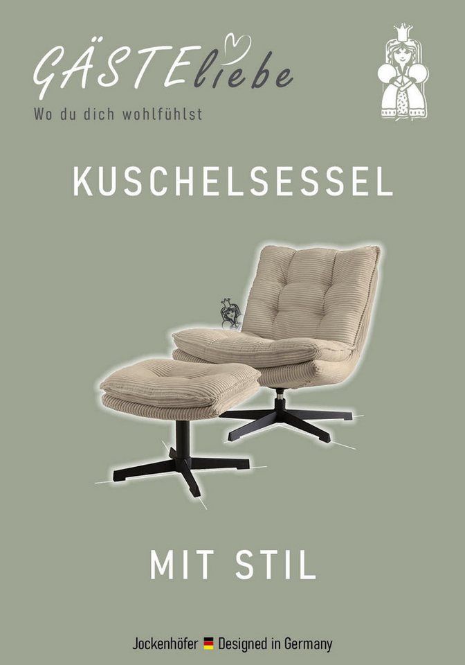 Jockenhöfer Gruppe Relaxsessel Kasper, B: 76 cm, Sitzhöhe: 47 cm, Set: mit Hocker, 360° Drehfunktion, Cord – Bild 3 von 5