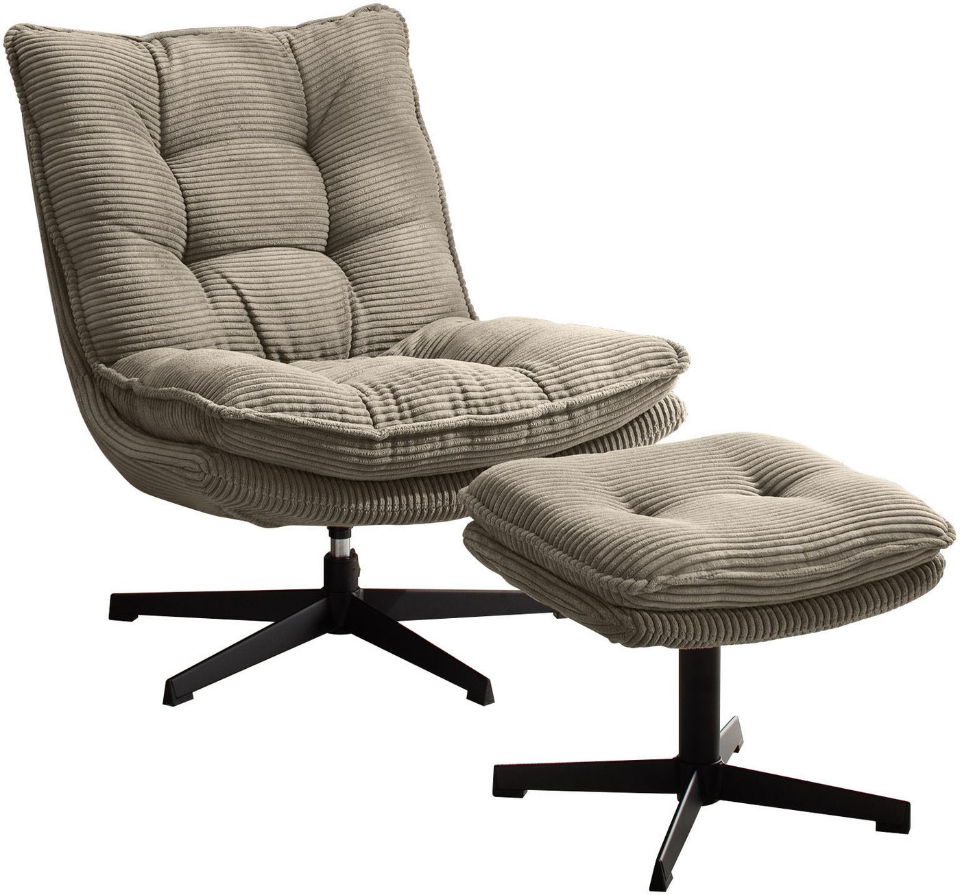 Jockenhöfer Gruppe Relaxsessel Kasper, B: 76 cm, Sitzhöhe: 47 cm, Set: mit Hocker, 360° Drehfunktion, Cord – Bild 2 von 5
