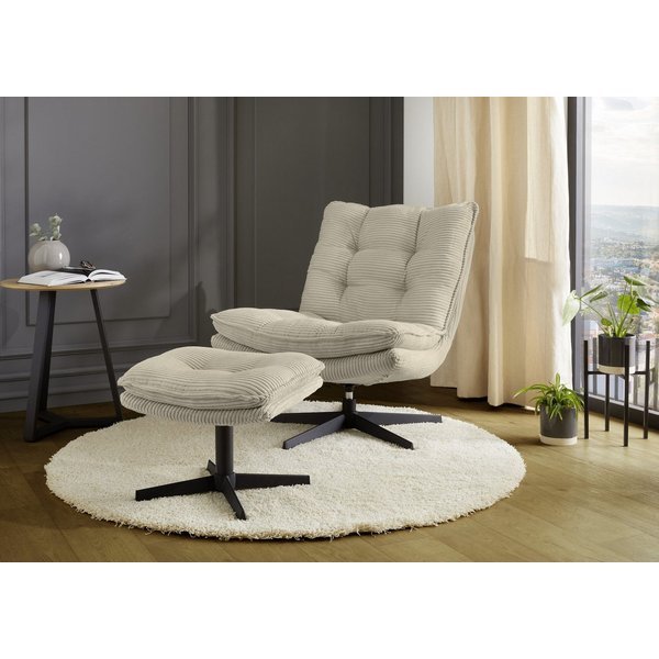 Jockenhöfer Gruppe Relaxsessel Kasper, B: 76 cm, Sitzhöhe: 47 cm, Set: mit Hocker, 360° Drehfunktion, Cord