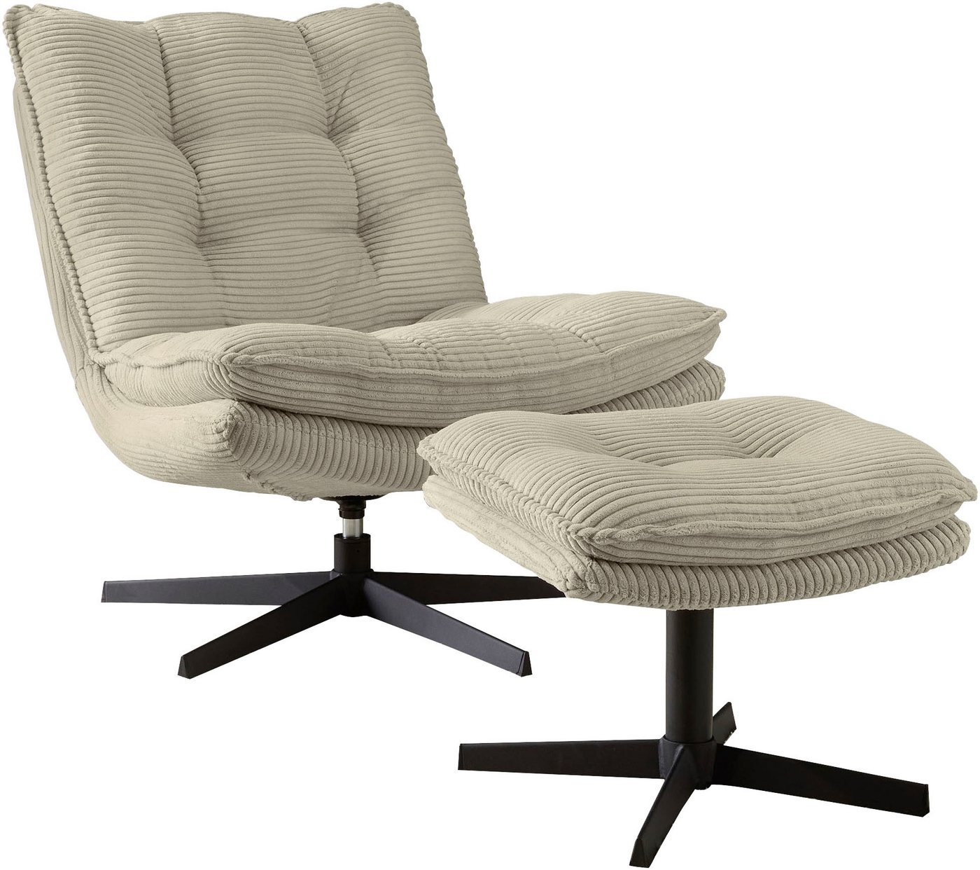 Jockenhöfer Gruppe Relaxsessel Kasper, B: 76 cm, Sitzhöhe: 47 cm, Set: mit Hocker, 360° Drehfunktion, Cord – Bild 2 von 5