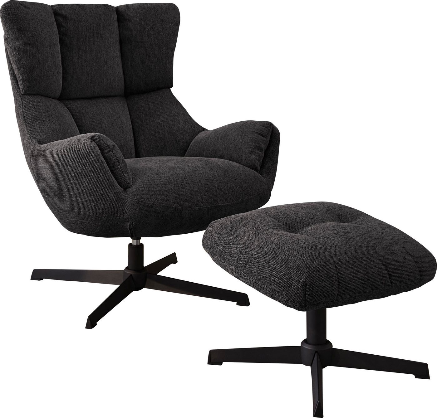 Jockenhöfer Gruppe Relaxsessel Melania, B: 73 cm, Sitzhöhe: 45 cm, Set: mit Hocker, 360° Drehfunktion, kuscheliger Webstoff – Bild 2 von 5