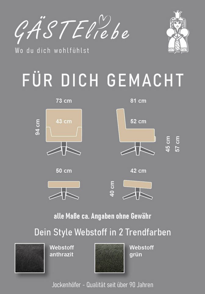 Jockenhöfer Gruppe Relaxsessel Melania, B: 73 cm, Sitzhöhe: 45 cm, Set: mit Hocker, 360° Drehfunktion, kuscheliger Webstoff – Bild 5 von 5