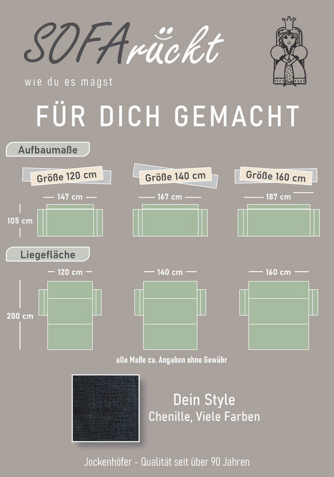 Jockenhöfer Gruppe Schlafsofa Leon, B: 147 - 187 cm, Liegefl. 120 - 160x200 cm, Breite wählbar, mit Schlaffunktion & Zierkissen, in 3 Breiten – Bild 5 von 5