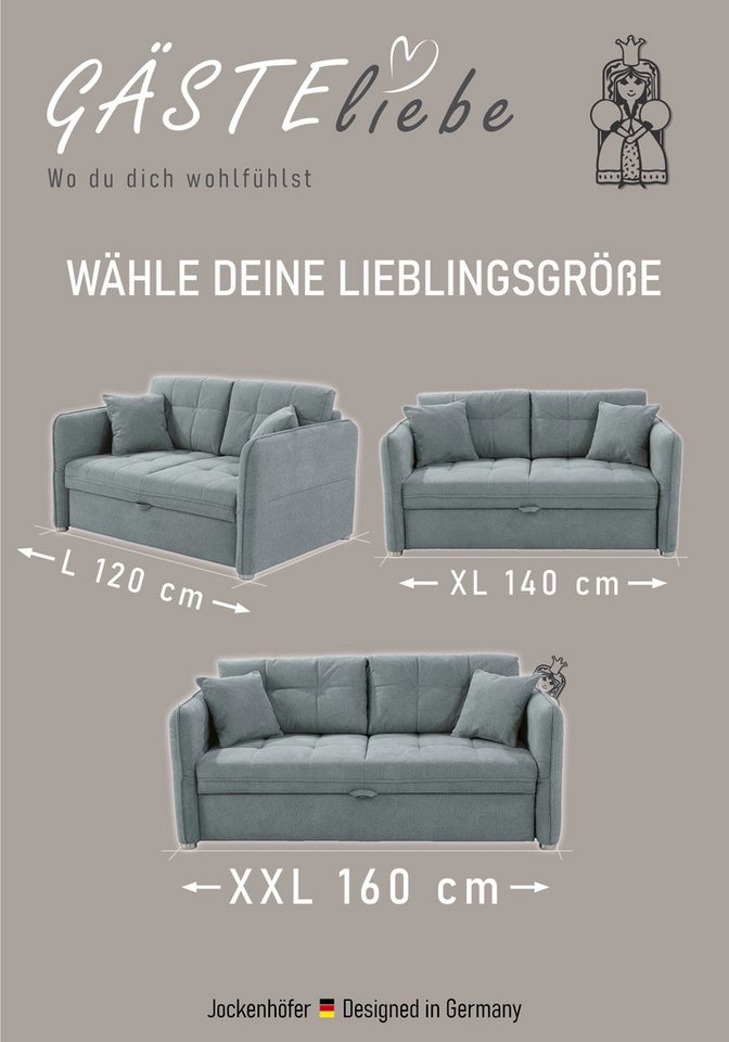 Jockenhöfer Gruppe Schlafsofa Leon, B: 147 - 187 cm, Liegefl. 120 - 160x200 cm, Breite wählbar, mit Schlaffunktion & Zierkissen, in 3 Breiten – Bild 3 von 5