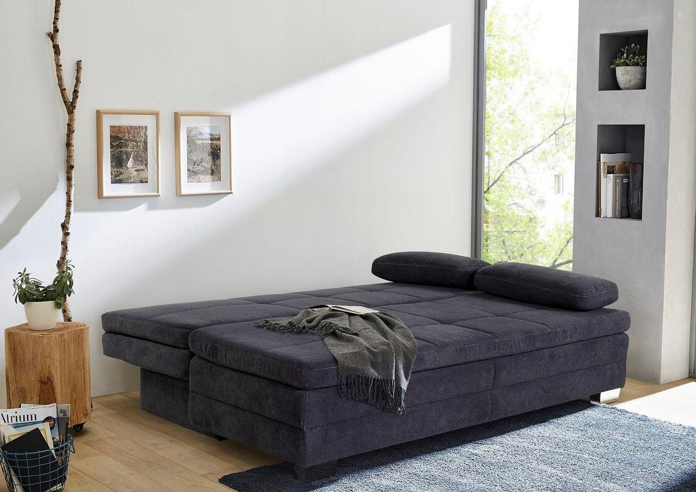 Jockenhöfer Gruppe Schlafsofa Lincoln, B: 203 cm, Liegefl. 160x203 cm, Dauerschläfer, mit Schlaffunktion, Bettkasten, Kaltschaumtopper & 2 Zierkissen – Bild 2 von 5