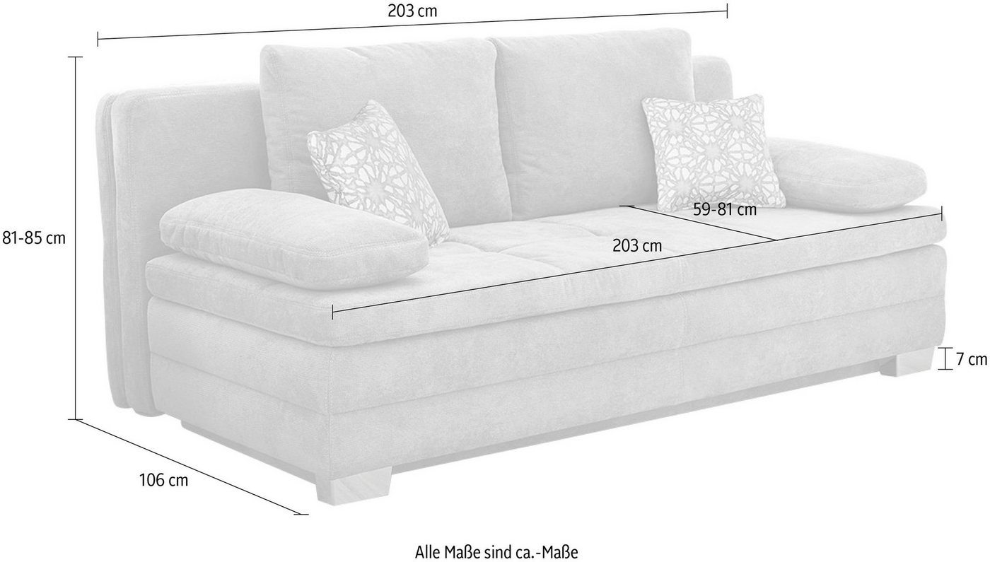 Jockenhöfer Gruppe Schlafsofa Lincoln, B: 203 cm, Liegefl. 160x203 cm, Dauerschläfer, mit Schlaffunktion, Bettkasten, Kaltschaumtopper & 2 Zierkissen – Bild 4 von 5