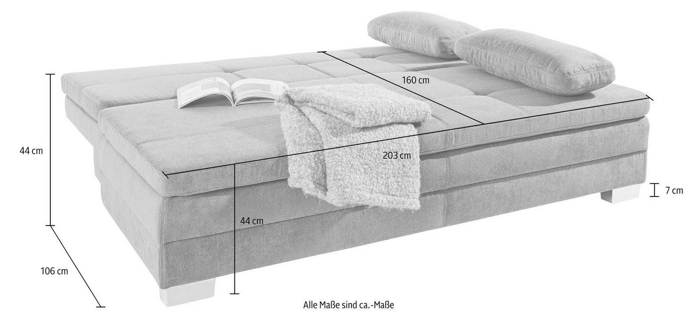 Jockenhöfer Gruppe Schlafsofa Lindau, B: 203 cm, Liegefl. 160x203 cm, mit Schlaffunktion, Bettkasten, Zierkissen & Kaltschaumtopper – Bild 4 von 5