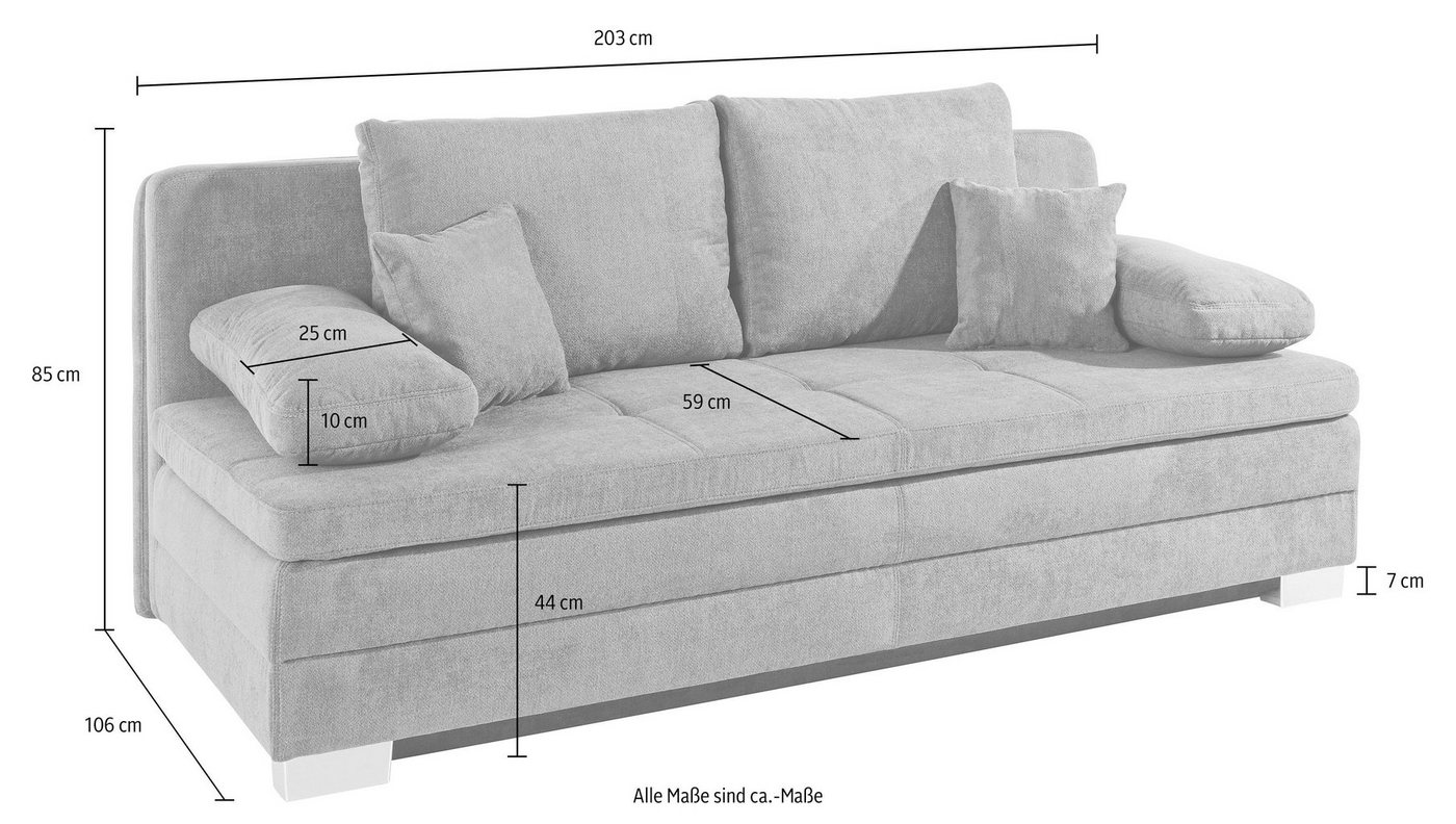 Jockenhöfer Gruppe Schlafsofa Lindau, B: 203 cm, Liegefl. 160x203 cm, mit Schlaffunktion, Bettkasten, Zierkissen & Kaltschaumtopper – Bild 3 von 5