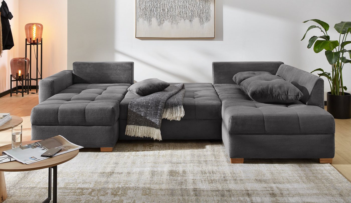 Jockenhöfer Gruppe Wohnlandschaft Abby U-Form, B: 313 cm, inkl. Schlaffunktion, inkl Bettkasten, große Liegefläche 273x147cm, Massivholz Füße – Bild 2 von 5