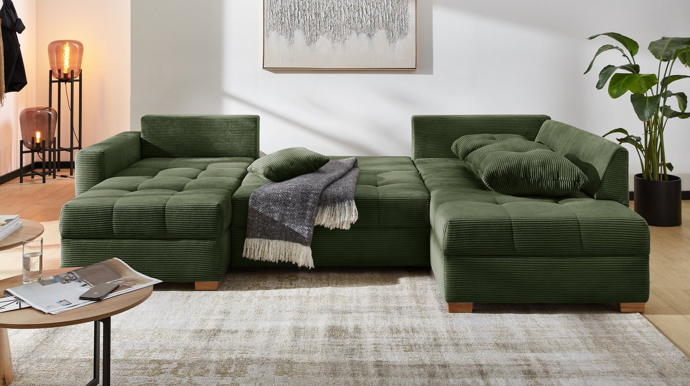 Jockenhöfer Gruppe Wohnlandschaft Abby U-Form, B: 313 cm, inkl. Schlaffunktion, inkl Bettkasten, große Liegefläche 273x147cm, Massivholz Füße – Bild 2 von 5