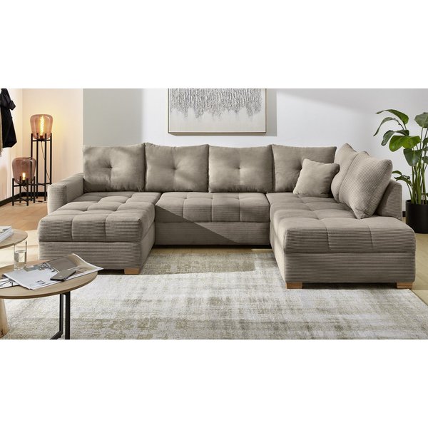 Jockenhöfer Gruppe Wohnlandschaft Abby U-Form, B: 313 cm, inkl. Schlaffunktion, inkl Bettkasten, große Liegefläche 273x147cm, Massivholz Füße