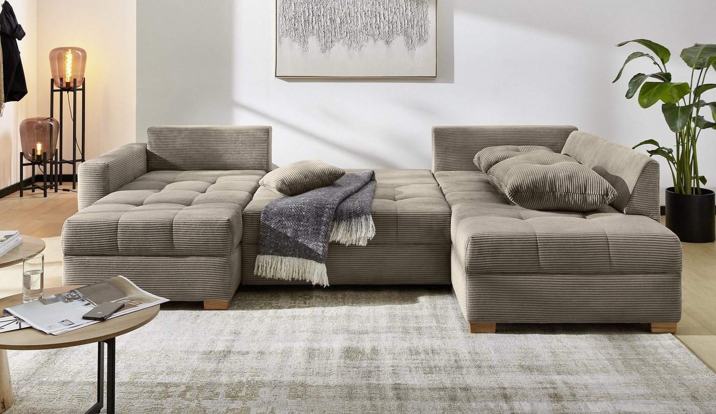 Jockenhöfer Gruppe Wohnlandschaft Abby U-Form, B: 313 cm, inkl. Schlaffunktion, inkl Bettkasten, große Liegefläche 273x147cm, Massivholz Füße – Bild 2 von 5