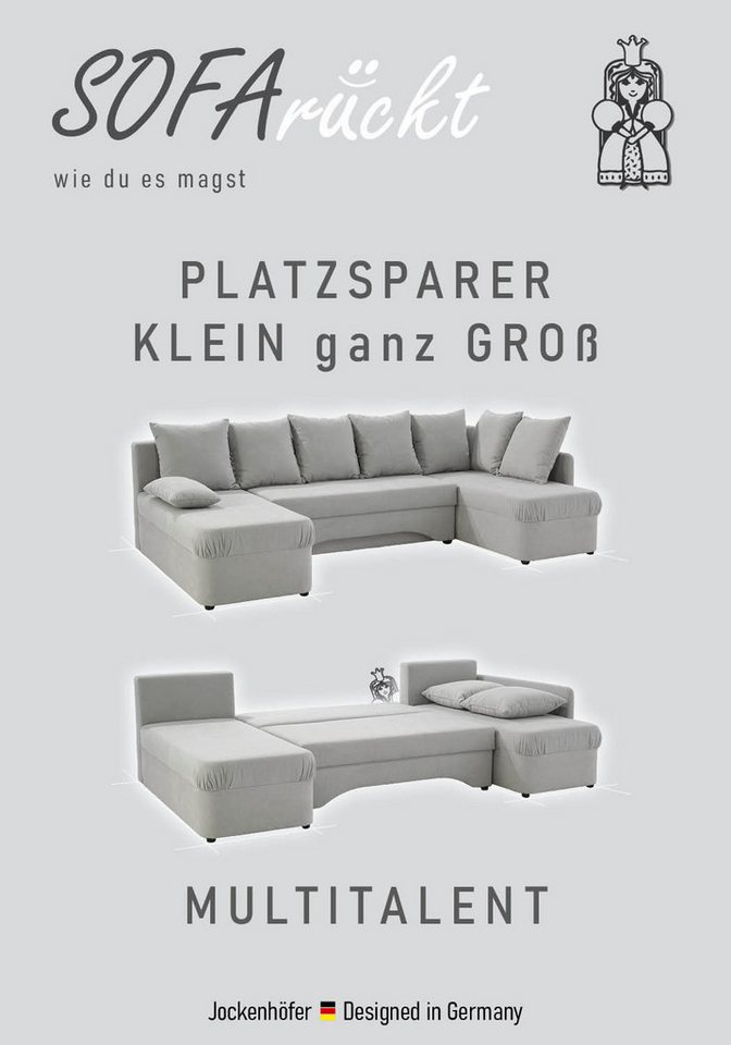 Jockenhöfer Gruppe Wohnlandschaft Arktis U-Form, B: 260 cm, auch in Cord, Sofa mit Bettkasten & Schlaffunktion, zahlreiche Kissen – Bild 3 von 5