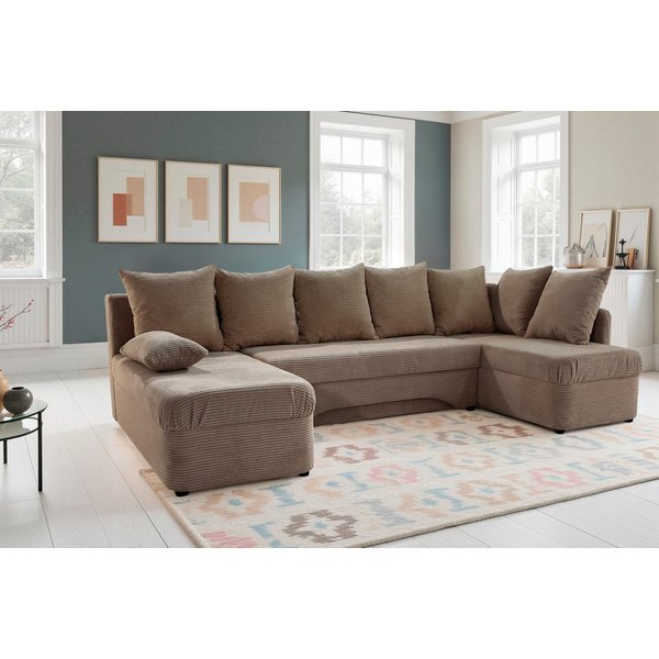 Jockenhöfer Gruppe Wohnlandschaft Arktis U-Form, B: 260 cm, auch in Cord, Sofa mit Bettkasten & Schlaffunktion, zahlreiche Kissen