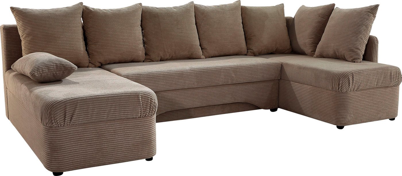 Jockenhöfer Gruppe Wohnlandschaft Arktis U-Form, B: 260 cm, auch in Cord, Sofa mit Bettkasten & Schlaffunktion, zahlreiche Kissen – Bild 2 von 5