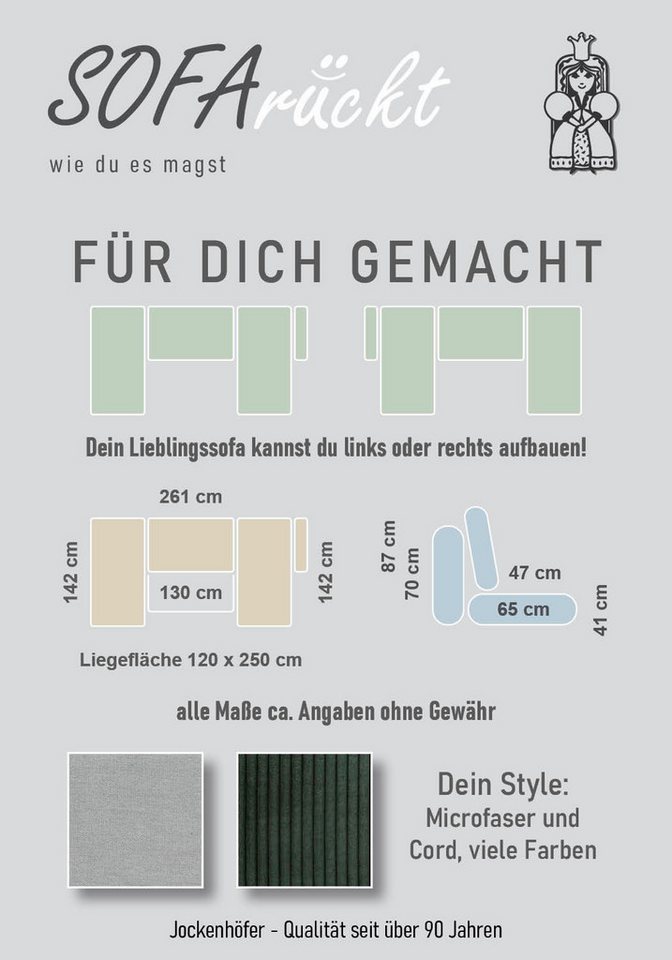 Jockenhöfer Gruppe Wohnlandschaft Arktis U-Form, B: 260 cm, auch in Cord, Sofa mit Bettkasten & Schlaffunktion, zahlreiche Kissen – Bild 5 von 5