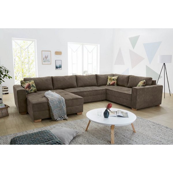 Jockenhöfer Gruppe Wohnlandschaft Brixen U-Form, B: 379 cm, mit Schlaffunktion, Bettkasten & Zierkissen