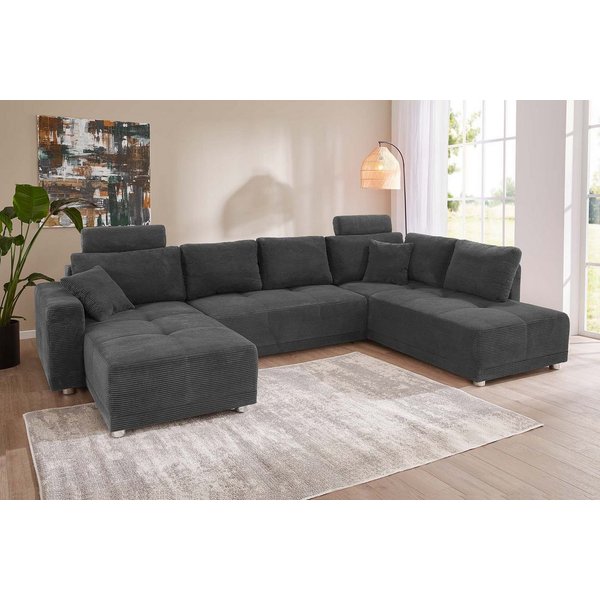 Jockenhöfer Gruppe Wohnlandschaft Orlando U-Form, B: 337 cm, Liegefl. 135x305 cm, mit Schlaffunktion, Bettkasten, 2 Kopfstützen & 2 Zierkissen,Federkern