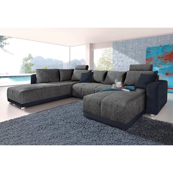 Jockenhöfer Gruppe Wohnlandschaft Orlando U-Form, B: 337 cm, Liegefl. 135x305 cm, mit Schlaffunktion, Bettkasten, 2 Kopfstützen & 2 Zierkissen,Federkern