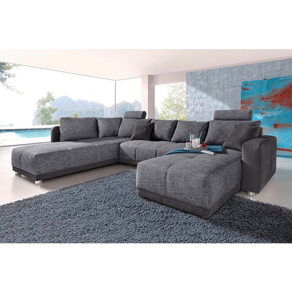 Jockenhöfer Gruppe Wohnlandschaft Orlando U-Form, B: 337 cm, Liegefl. 135x305 cm, mit Schlaffunktion, Bettkasten, 2 Kopfstützen & 2 Zierkissen,Federkern