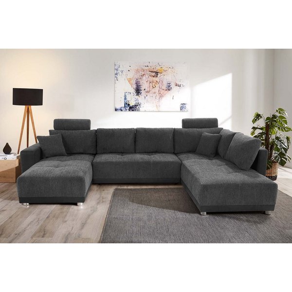 Jockenhöfer Gruppe Wohnlandschaft Orlando U-Form, B: 337 cm, Liegefl. 135x305 cm, mit Schlaffunktion, Bettkasten, 2 Kopfstützen & 2 Zierkissen,Federkern