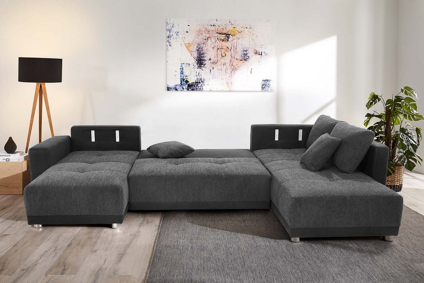 Jockenhöfer Gruppe Wohnlandschaft Orlando U-Form, B: 337 cm, Liegefl. 135x305 cm, mit Schlaffunktion, Bettkasten, 2 Kopfstützen & 2 Zierkissen,Federkern – Bild 2 von 5