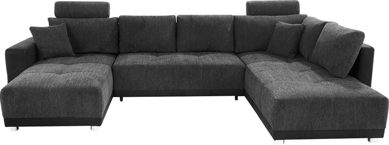 Jockenhöfer Gruppe Wohnlandschaft Orlando U-Form, B: 337 cm, Liegefl. 135x305 cm, mit Schlaffunktion, Bettkasten, 2 Kopfstützen & 2 Zierkissen,Federkern – Bild 3 von 5