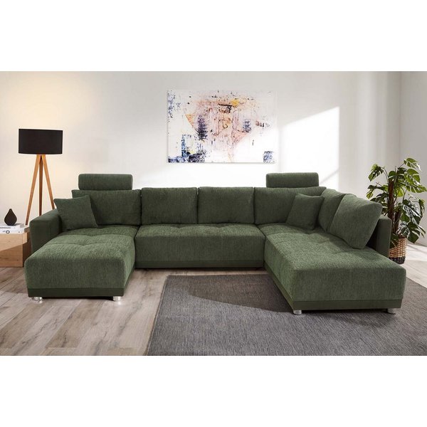Jockenhöfer Gruppe Wohnlandschaft Orlando U-Form, B: 337 cm, Liegefl. 135x305 cm, mit Schlaffunktion, Bettkasten, 2 Kopfstützen & 2 Zierkissen,Federkern