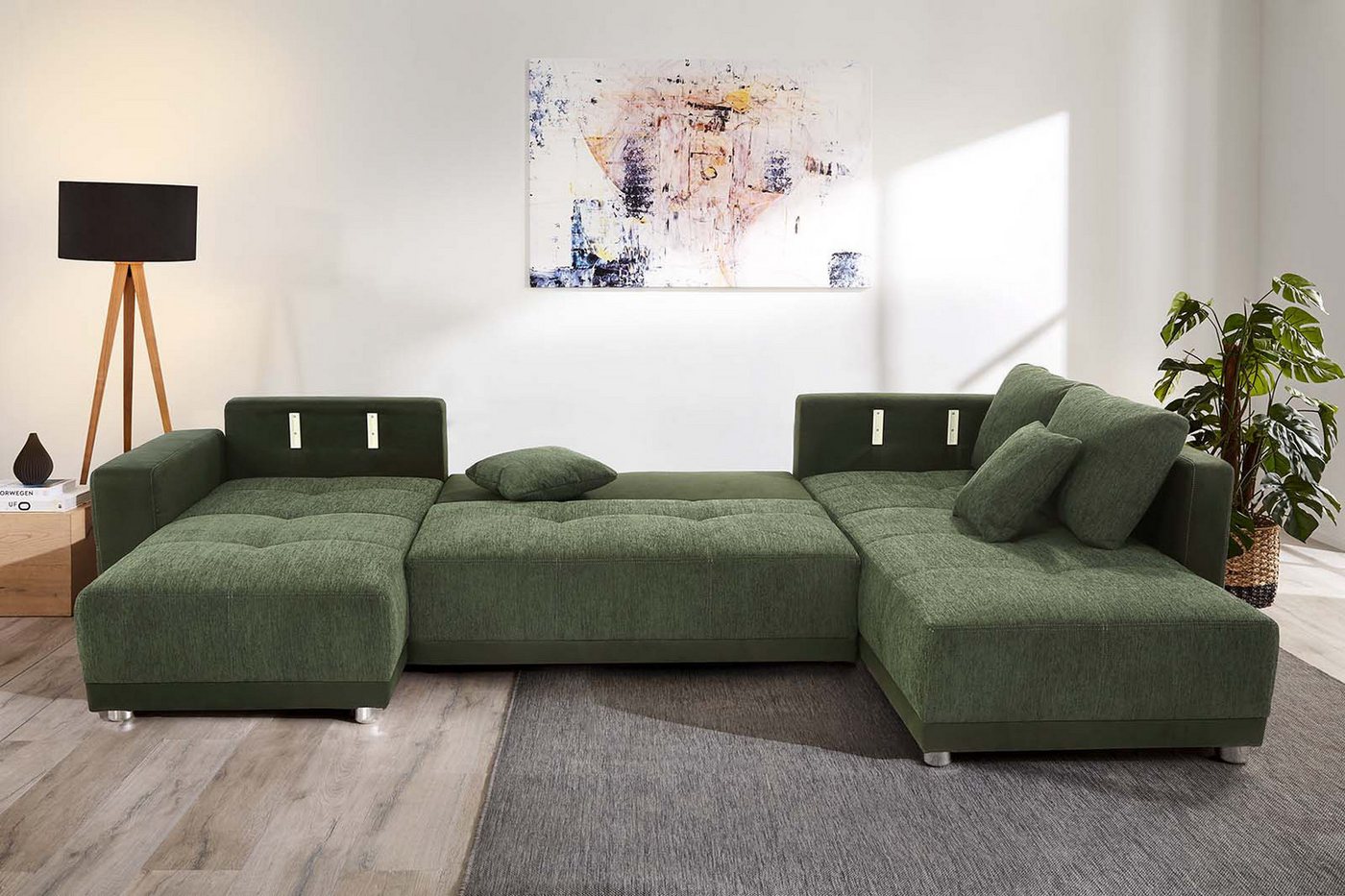 Jockenhöfer Gruppe Wohnlandschaft Orlando U-Form, B: 337 cm, Liegefl. 135x305 cm, mit Schlaffunktion, Bettkasten, 2 Kopfstützen & 2 Zierkissen,Federkern – Bild 2 von 5
