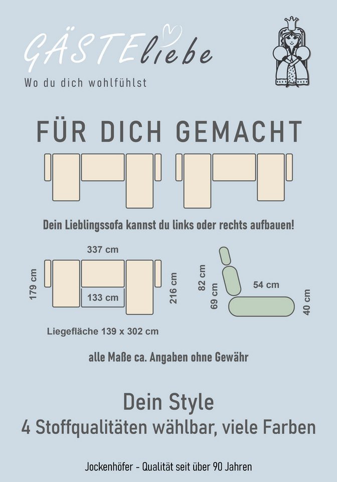 Jockenhöfer Gruppe Wohnlandschaft Orlando U-Form, B: 337 cm, Liegefl. 135x305 cm, mit Schlaffunktion, Bettkasten, 2 Kopfstützen & 2 Zierkissen,Federkern – Bild 5 von 5