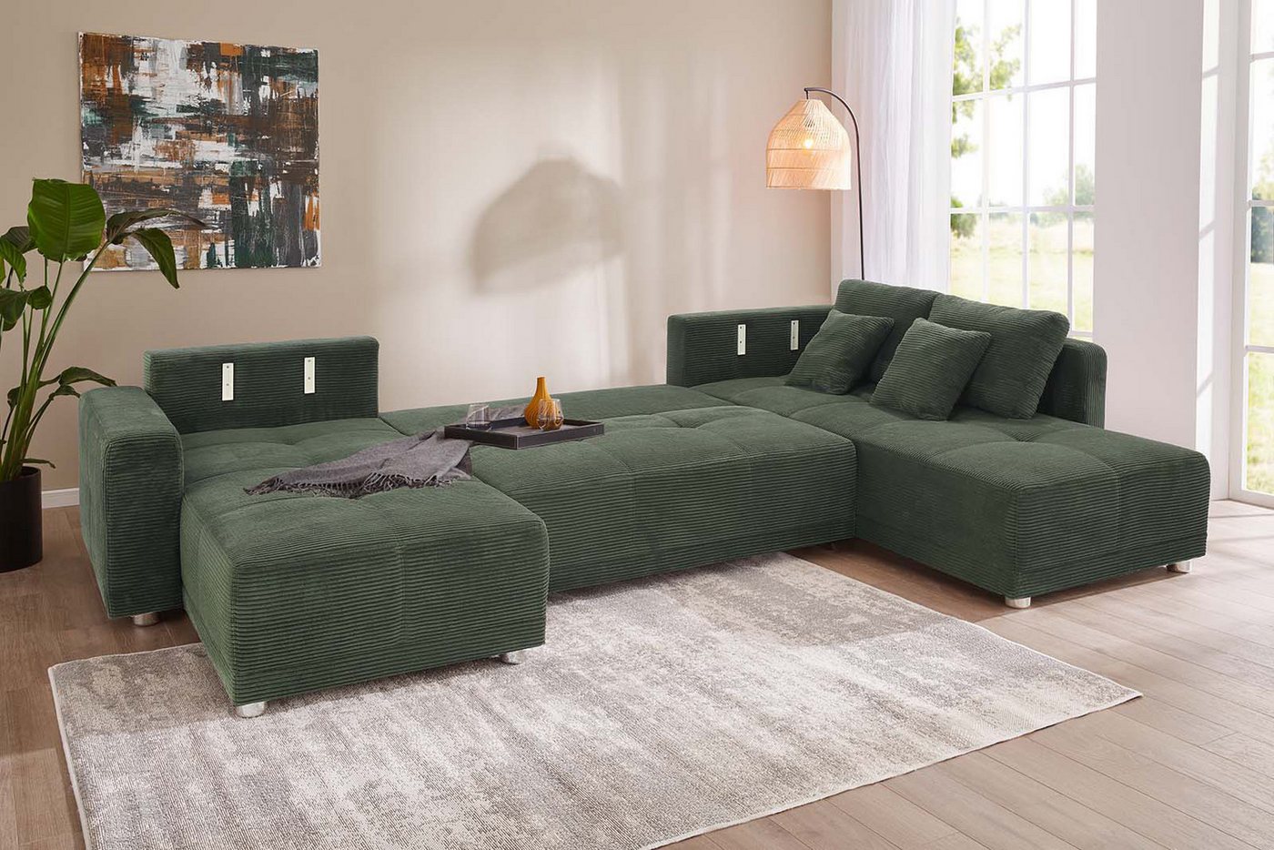 Jockenhöfer Gruppe Wohnlandschaft Orlando U-Form, B: 337 cm, Liegefl. 135x305 cm, mit Schlaffunktion, Bettkasten, 2 Kopfstützen & 2 Zierkissen,Federkern – Bild 2 von 5