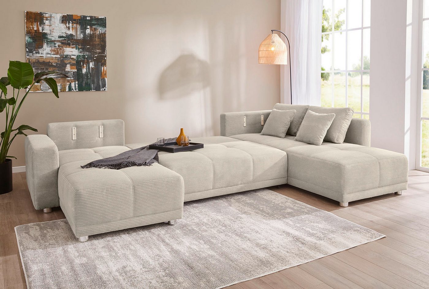 Jockenhöfer Gruppe Wohnlandschaft Orlando U-Form, B: 337 cm, Liegefl. 135x305 cm, mit Schlaffunktion, Bettkasten, 2 Kopfstützen & 2 Zierkissen,Federkern – Bild 2 von 5