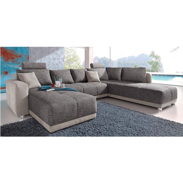 Jockenhöfer Gruppe Wohnlandschaft Orlando U-Form, B: 337 cm, Liegefl. 135x305 cm, mit Schlaffunktion, Bettkasten, 2 Kopfstützen & 2 Zierkissen,Federkern