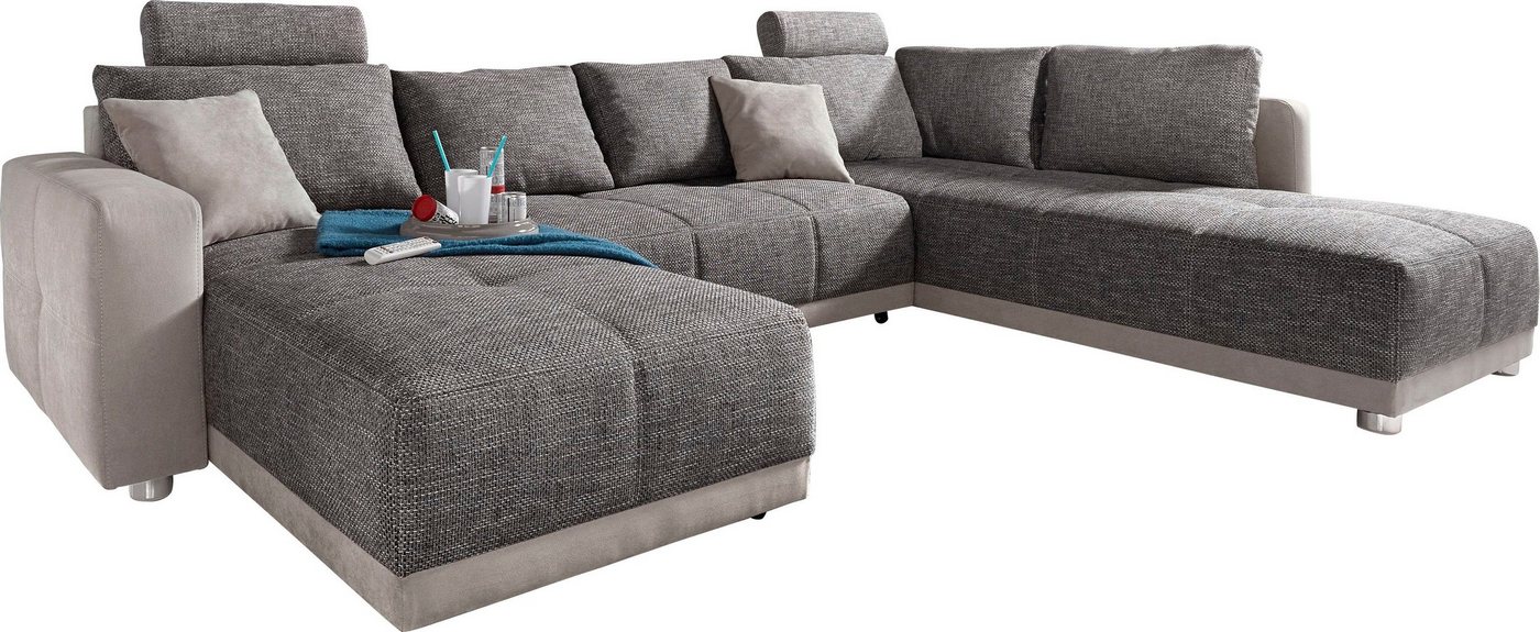 Jockenhöfer Gruppe Wohnlandschaft Orlando U-Form, B: 337 cm, Liegefl. 135x305 cm, mit Schlaffunktion, Bettkasten, 2 Kopfstützen & 2 Zierkissen,Federkern – Bild 2 von 5