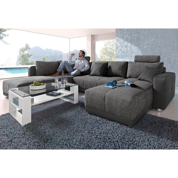 Jockenhöfer Gruppe Wohnlandschaft Orlando U-Form, B: 337 cm, Liegefl. 135x305 cm, mit Schlaffunktion, Bettkasten, 2 Kopfstützen & 2 Zierkissen,Federkern