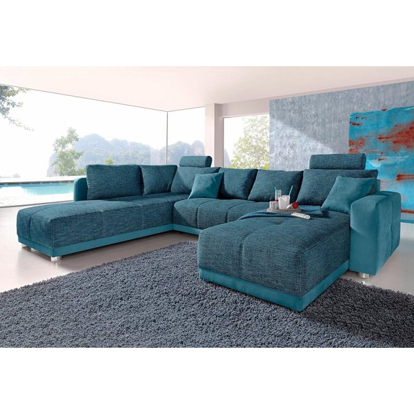 Jockenhöfer Gruppe Wohnlandschaft Orlando U-Form, B: 337 cm, Liegefl. 135x305 cm, mit Schlaffunktion, Bettkasten, 2 Kopfstützen & 2 Zierkissen,Federkern