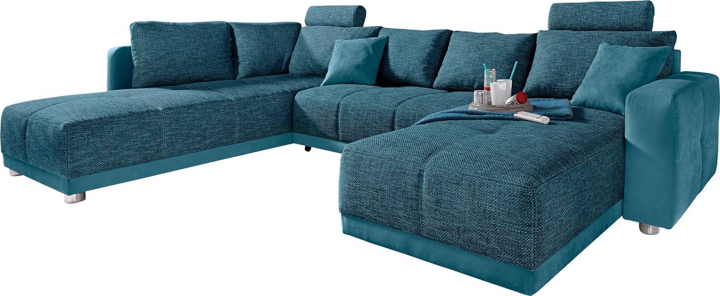 Jockenhöfer Gruppe Wohnlandschaft Orlando U-Form, B: 337 cm, Liegefl. 135x305 cm, mit Schlaffunktion, Bettkasten, 2 Kopfstützen & 2 Zierkissen,Federkern – Bild 2 von 5