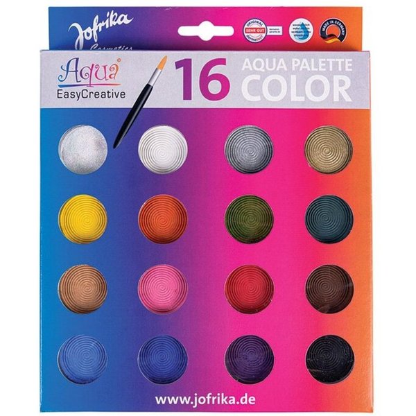 jofrika Schmink-Set Aqua Color Palette, 15 wasserlöslichen Farben & 1 x Glitzerpuder, 16-tlg., inkl. 2 Pinsel 16-teiliges Set