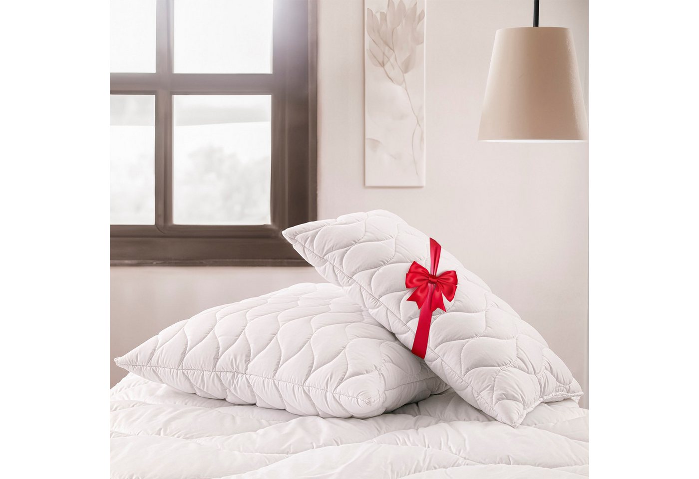John Cotton Microfaserkissen 2für1, Kopfkissen, ein Kissen gratis, 40x80 cm, 80x80cm, Füllung: 100% Polyester, Bezug: Microfaser, Seitenschläfer, Bauchschläfer, – Bild 4 von 5