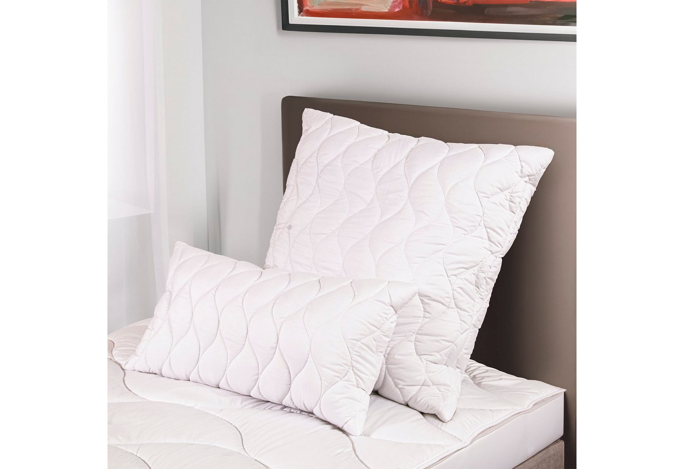 John Cotton Microfaserkissen 2für1, Kopfkissen, ein Kissen gratis, 40x80 cm, 80x80cm, Füllung: 100% Polyester, Bezug: Microfaser, Seitenschläfer, Bauchschläfer, – Bild 5 von 5