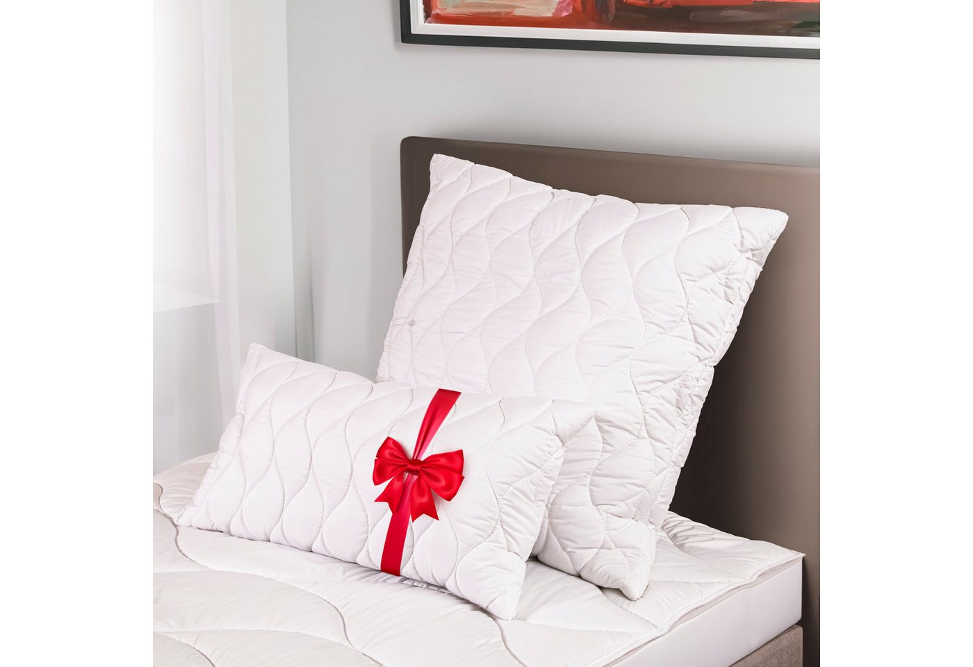 John Cotton Microfaserkissen 2für1, Kopfkissen, ein Kissen gratis, 40x80 cm, 80x80cm, Füllung: 100% Polyester, Bezug: Microfaser, Seitenschläfer, Bauchschläfer, – Bild 4 von 5
