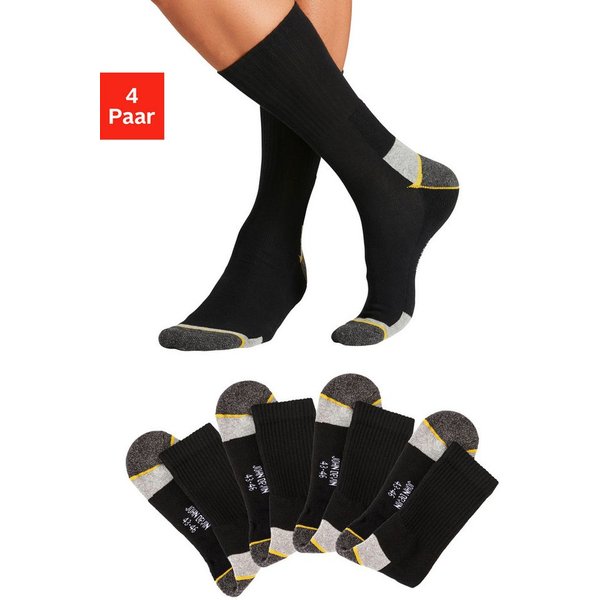 John Devin Arbeitssocken Herrensocken mit breitem geripptem Schaft (Packung, 4-Paar, Gr. 39-42 bis 47-48) Mit Hochfersen und Überzehen Plüsch