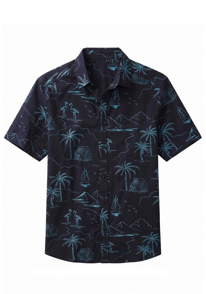 John Devin Hawaiihemd - Kurzarmhemd mit kontrastfarbigem Palmen Druck Freizeithemd bis Größe 5XL – Bild 2 von 5