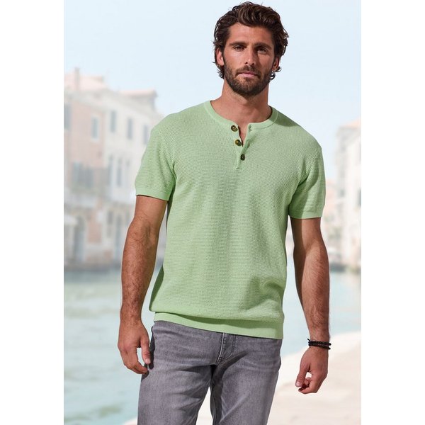John Devin Henleyshirt - sommerliches Strickshirt mit modischem Rundhals Kleine Knopfleiste mit kontrastfarbenen Knöpfen