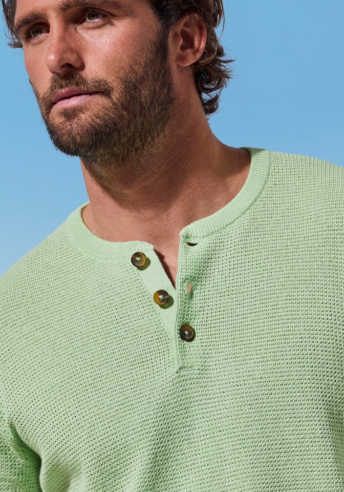 John Devin Henleyshirt - sommerliches Strickshirt mit modischem Rundhals Kleine Knopfleiste mit kontrastfarbenen Knöpfen – Bild 3 von 5